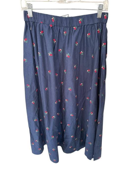 Hunter Bell Size S Navy & Red Cotton Elastic Waist Embroidered Flowers Skirt Navy & Red / S