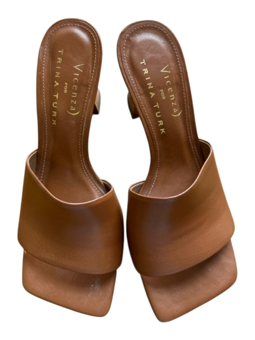 Trina Turk Shoe Size 37 Brown Leather Block Heel Square Toe Sandals Brown / 37