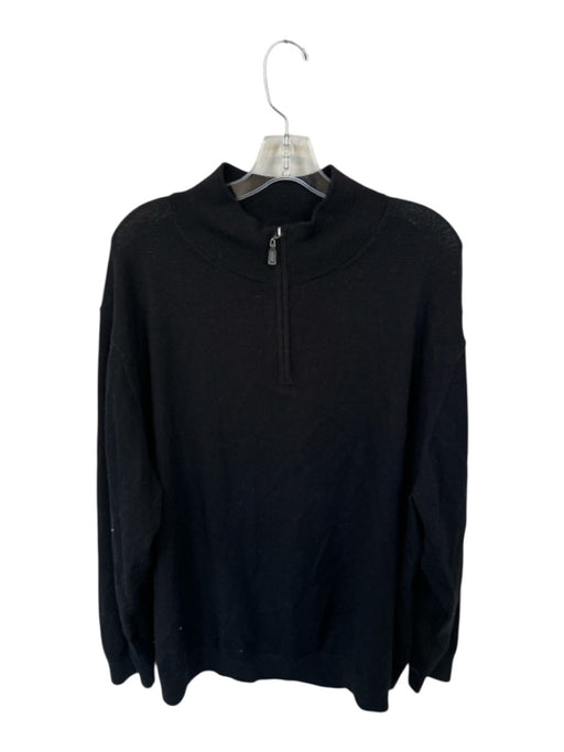 Turnbury Black Merino Wool Knit Long Sleeve Half Zip Men's Pullover Black / 3X