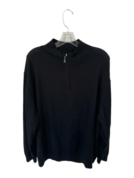 Turnbury Black Merino Wool Knit Long Sleeve Half Zip Men's Pullover Black / 3X
