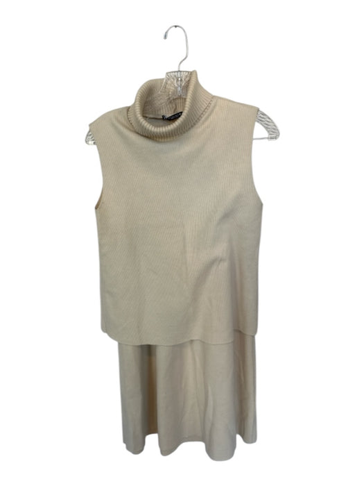 Zara Size S Cream High Waist A Line Turtleneck Sleeveless Skirt Set Cream / S