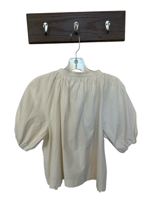 LaRoque Size S Cream Cotton 3/4 Balloon Sleeve Split Neck Top Cream / S