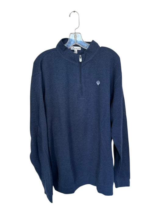 Peter Millar Navy Cotton & Modal Blend Solid Half Zip Long Sleeve Men's Pullover Navy / XXL