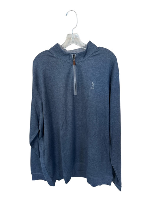 Johnnie-O Blue & Gray Cotton & Modal Blend Heathered Half Zip Golf Pullover Blue & Gray / XXL