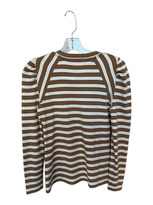 Veronica Beard Size S Cream & Brown Pima Cotton Blend Long Sleeve Striped Top Cream & Brown / S