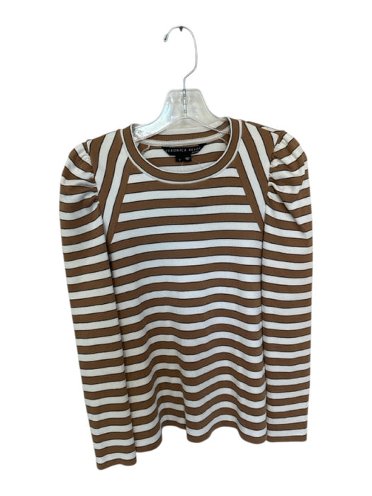 Veronica Beard Size S Cream & Brown Pima Cotton Blend Long Sleeve Striped Top Cream & Brown / S