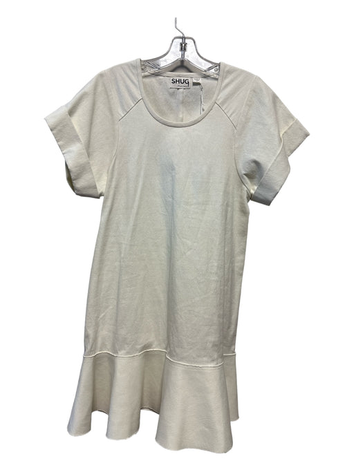 Shug! Size M Cream Cotton Short Sleeve Drop Waist Dress Cream / M