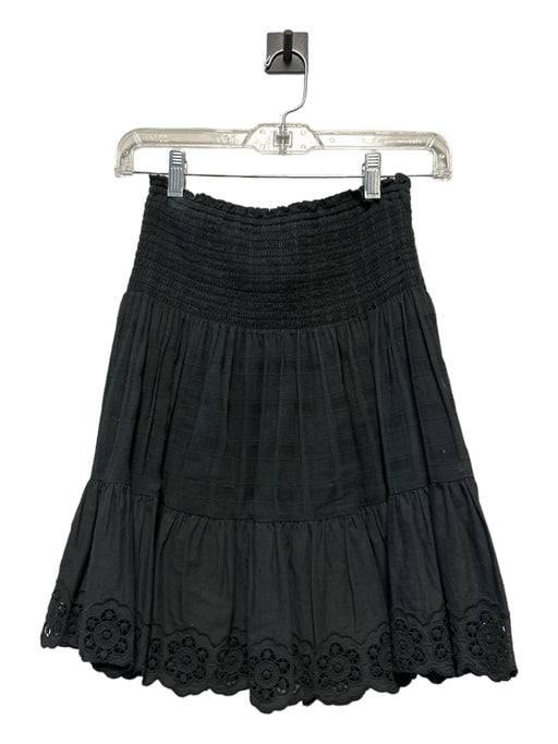 La Vie Rebecca Taylor Size S Black Cotton Rouched Eyelet Skirt Black / S