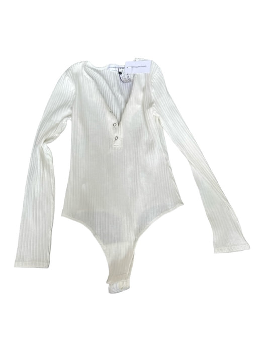 Lovers + Friends Size M White Polyester Blend Long Sleeve Ribbed Bodysuit White / M