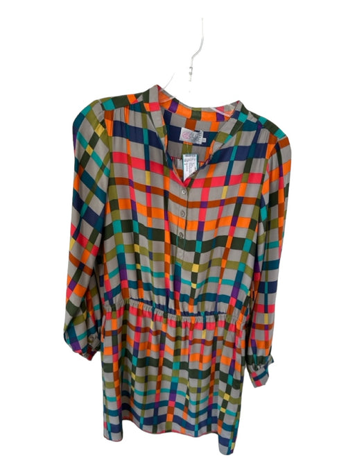 Alice & Trixie Size S Multi Silk Long Sleeve Checkered Drawstring Waist Dress Multi / S