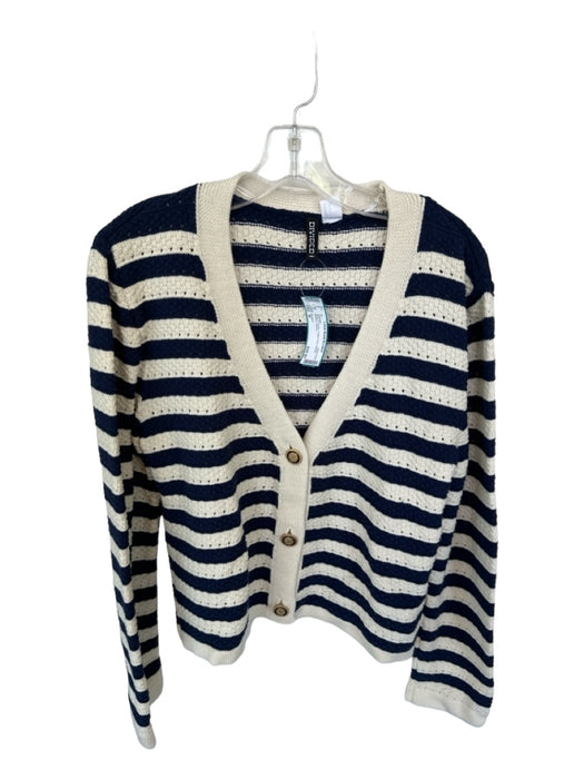 Divided Size M Navy & Cream Cotton Knit Striped Buttons Sweater Navy & Cream / M