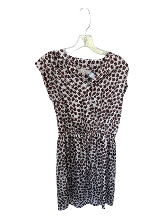 Loft Size S Brown & Black Polyester Cap Sleeve Print Drawstring Waist Dress Brown & Black / S