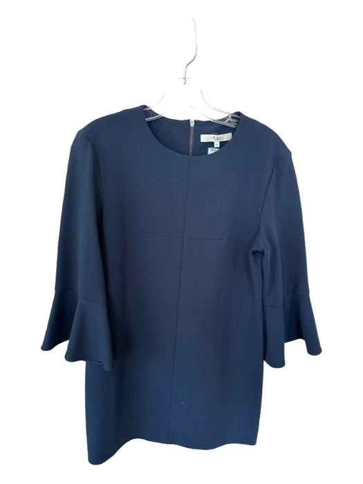 Tibi Size 8 Navy Polyester Long Bell Sleeve Back Zip Dress Navy / 8