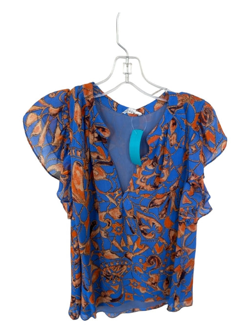 A.L.C. Size 4 Blue & Orange Silk Flutter Sleeves Top Blue & Orange / 4