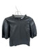 THML Size S Black Vegan Leather Short Sleeve Ruffle Collar Top Black / S