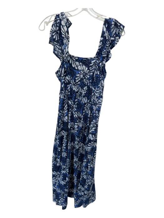 XiRENA Size S Blue & Black Cotton Abstract Ruffle Detail Maxi Dress Blue & Black / S