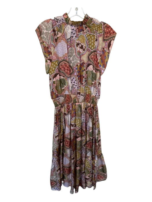 Chufy Size M Purple & Rust Print Silk Cap Sleeve Kaleidoscope Maxi Dress Purple & Rust Print / M