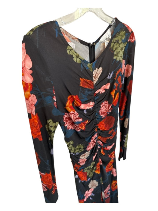 Cara Cara Size S Black & Red Viscose Long Sleeve Botanical Gathered Front Dress Black & Red / S