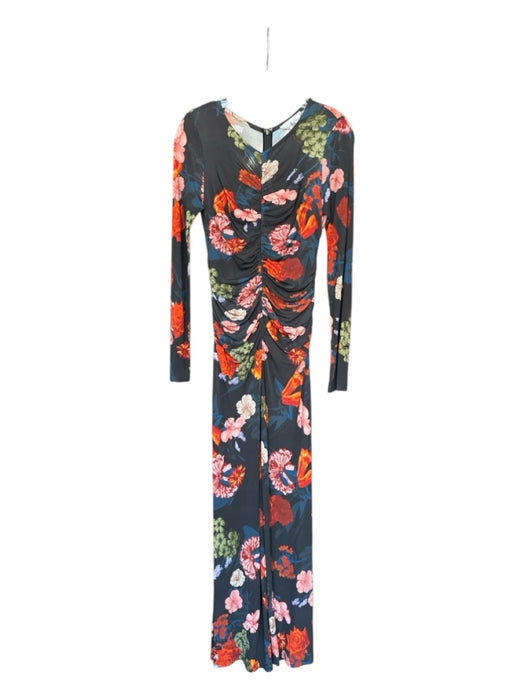 Cara Cara Size S Black & Red Viscose Long Sleeve Botanical Gathered Front Dress Black & Red / S