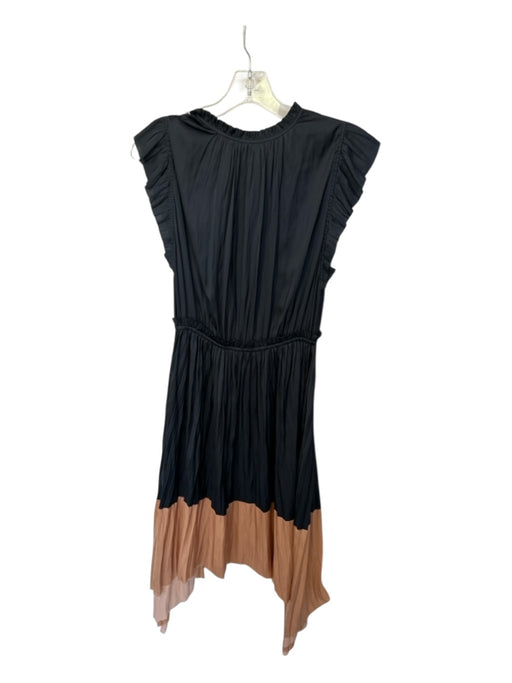 Ulla Johnson Size 6 Black & Tan Polyester Flutter Sleeves color block Dress Black & Tan / 6