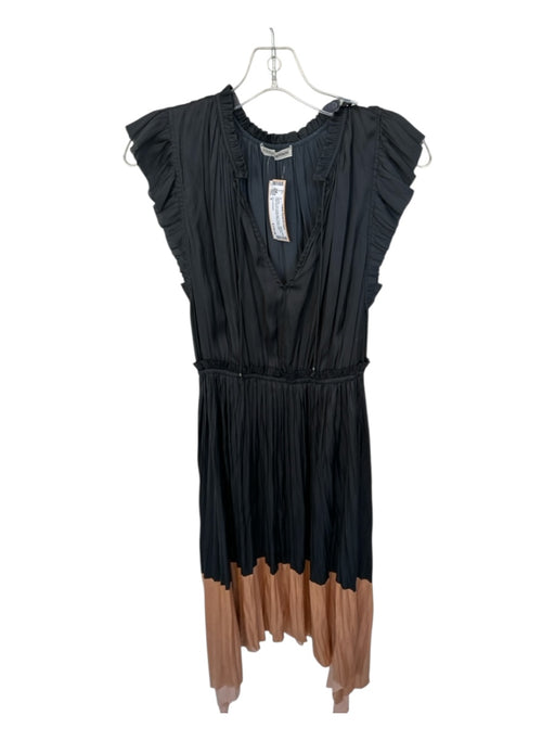 Ulla Johnson Size 6 Black & Tan Polyester Flutter Sleeves color block Dress Black & Tan / 6