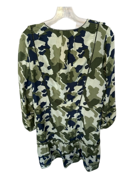 Rungolee Size XS Green & Navy Long Sleeve Camo Drawstring Waist Lace Trim Dress Green & Navy / XS