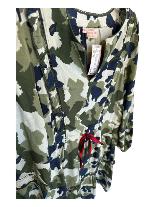 Rungolee Size XS Green & Navy Long Sleeve Camo Drawstring Waist Lace Trim Dress Green & Navy / XS