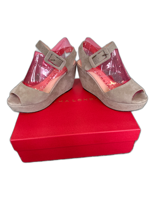 Sacha London Shoe Size 6.5 Taupe Suede Platform Ankle Strap Sandals Taupe / 6.5