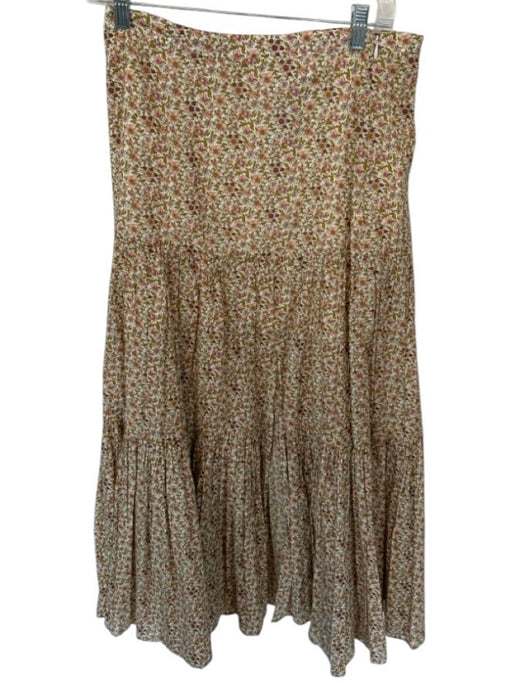 Veronica Beard Size 6 Green & Peach Cotton Side Zip Flowers Slit Maxi Skirt Green & Peach / 6