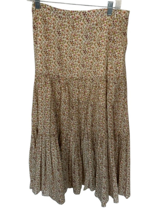 Veronica Beard Size 6 Green & Peach Cotton Side Zip Flowers Slit Maxi Skirt Green & Peach / 6