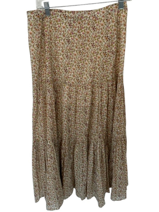 Veronica Beard Size 6 Green & Peach Cotton Side Zip Flowers Slit Maxi Skirt Green & Peach / 6