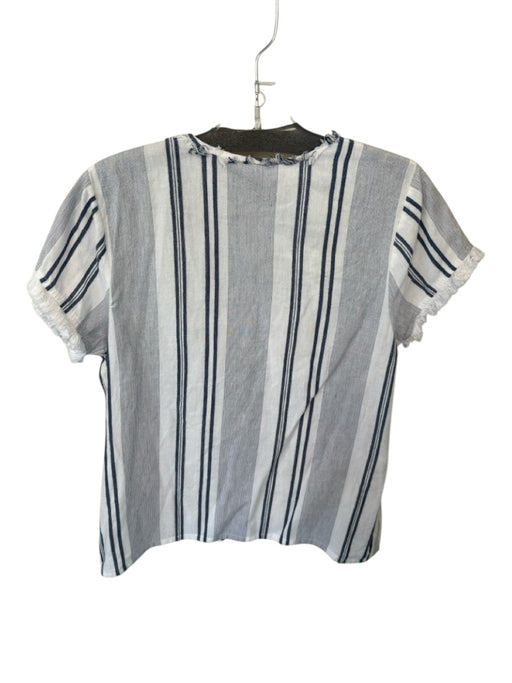 Rungolee Size S Navy & white Cotton Short Sleeve Striped Raw Hem Top Navy & white / S