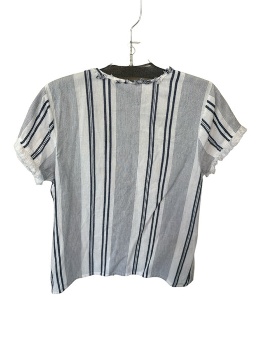 Rungolee Size S Navy & white Cotton Short Sleeve Striped Raw Hem Top Navy & white / S