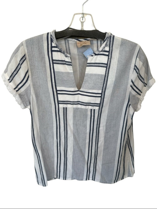 Rungolee Size S Navy & white Cotton Short Sleeve Striped Raw Hem Top Navy & white / S