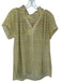 Rungolee Size S Green & Pink Silk Short Sleeve Flowers Smocked Neck V Neck Top Green & Pink / S