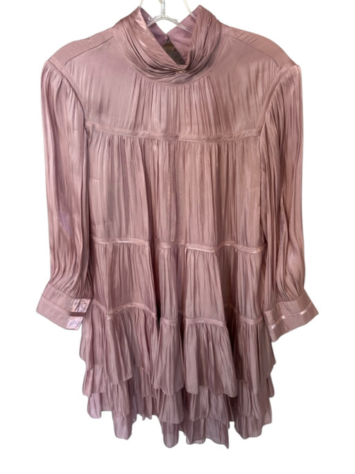 Cinq a Sept Size 6 Mauve Polyester Long Balloon Sleeve Metallic Mock Neck Dress Mauve / 6