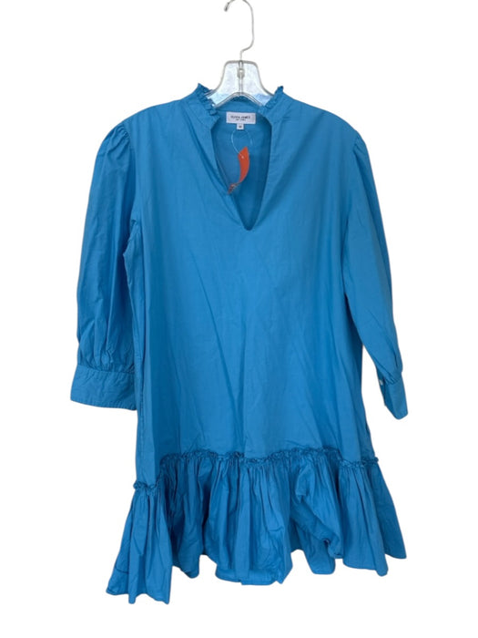 Olivia James Size M Cornflower Blue Cotton Long Balloon Sleeve V Neck Dress Cornflower Blue / M
