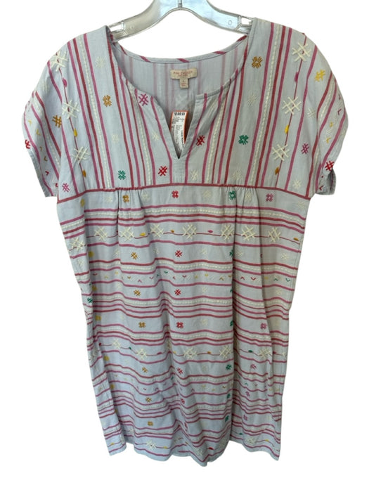 Pink Chicken Size S gray & pink Cotton Cap Sleeve Lines Embroidered V Neck Dress gray & pink / S