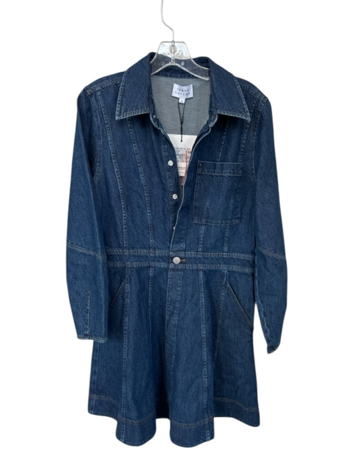 Tanya Taylor Size 6 Dark Wash Cotton Blend Long Sleeve Collar Buttons Dress Dark Wash / 6