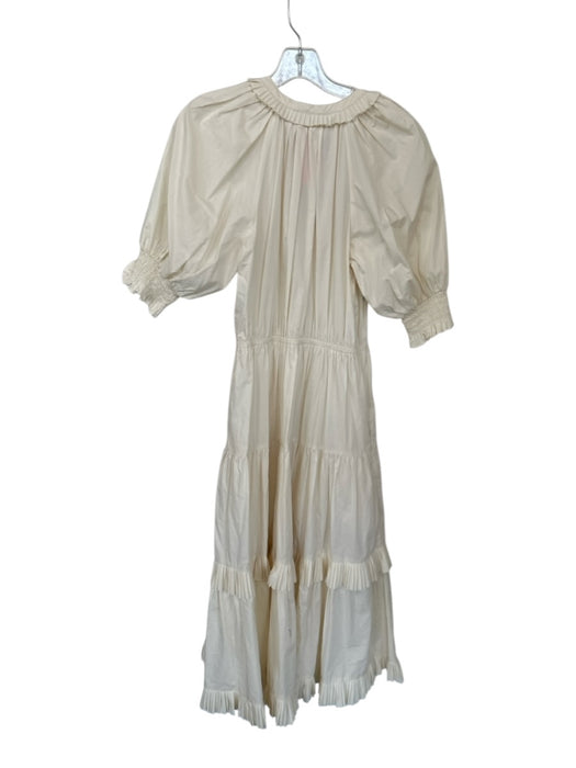 Ulla Johnson Size 4 Cream Cotton 3/4 Balloon Sleeve Ruffles Pleat Detail Dress Cream / 4