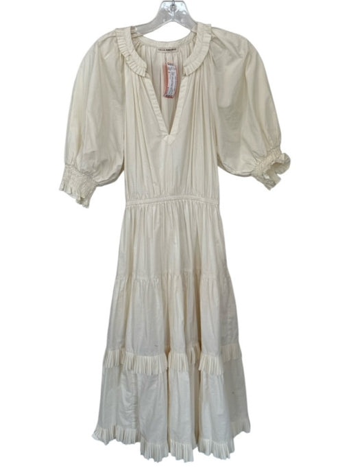 Ulla Johnson Size 4 Cream Cotton 3/4 Balloon Sleeve Ruffles Pleat Detail Dress Cream / 4