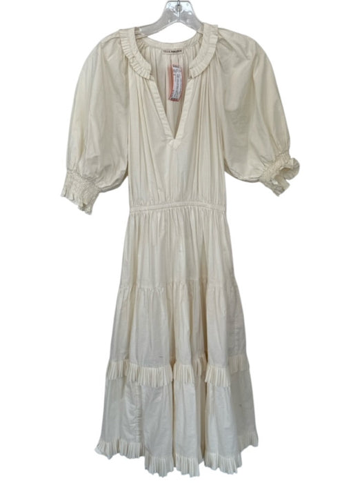 Ulla Johnson Size 4 Cream Cotton 3/4 Balloon Sleeve Ruffles Pleat Detail Dress Cream / 4