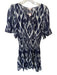 Rebecca Taylor Size 6 Navy & white Silk Short Sleeve Ikat Smocked Waist Dress Navy & white / 6