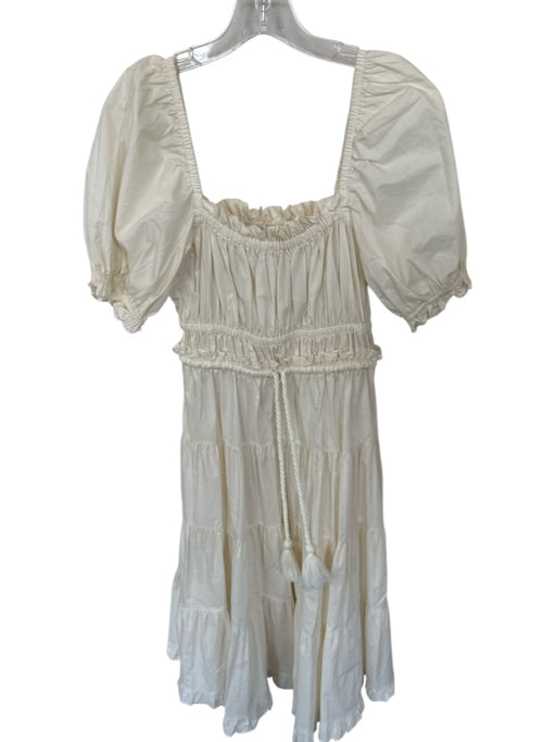 Ulla Johnson Size One Size Cream Cotton Puff Sleeves Ruffle Rope belt Maxi Dress Cream / One Size
