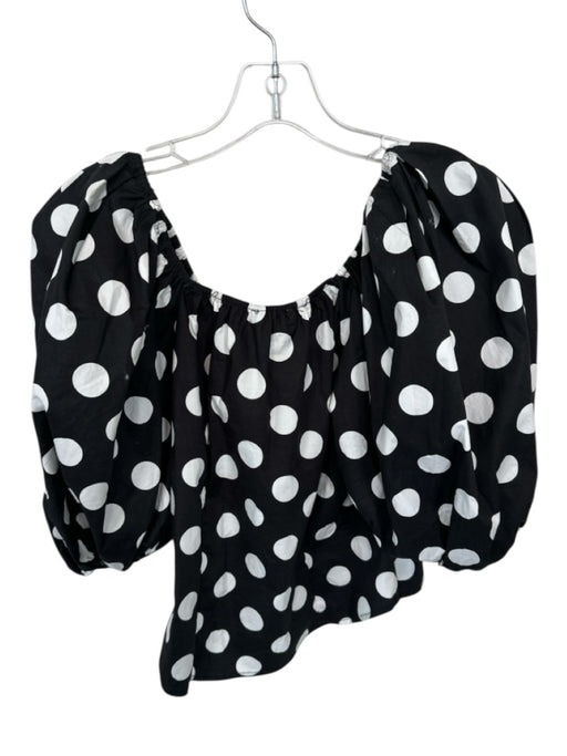 Olivaceous Size S Black & White Cotton Side Zippers Polka Dot Puff Sleeve Top Black & White / S