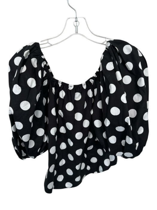 Olivaceous Size S Black & White Cotton Side Zippers Polka Dot Puff Sleeve Top Black & White / S