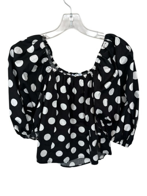 Olivaceous Size S Black & White Cotton Side Zippers Polka Dot Puff Sleeve Top Black & White / S