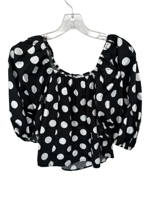 Olivaceous Size S Black & White Cotton Side Zippers Polka Dot Puff Sleeve Top Black & White / S