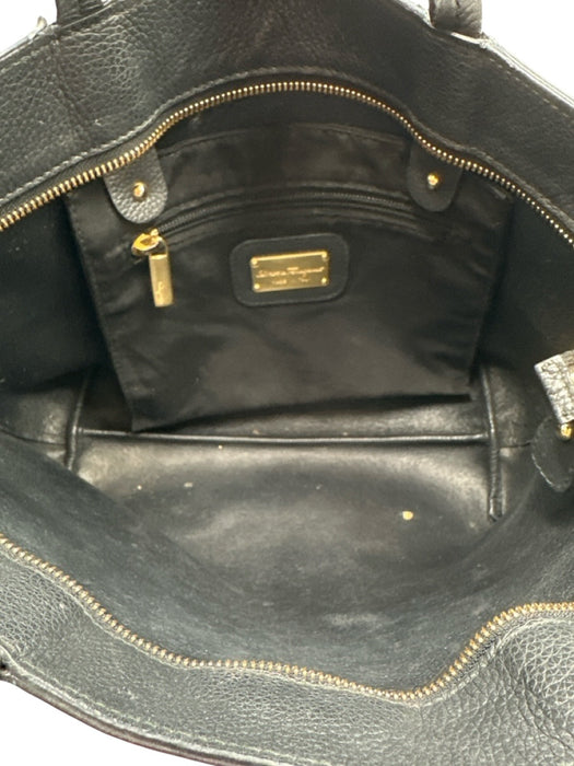 Salvatore Ferragamo Black Leather Gold Tone Hardware Zip Top Gancini Tote Bag Black