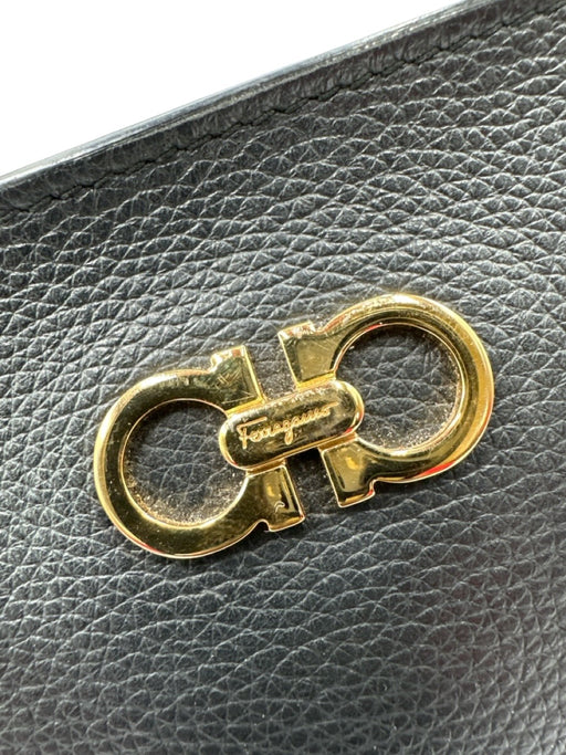 Salvatore Ferragamo Black Leather Gold Tone Hardware Zip Top Gancini Tote Bag Black